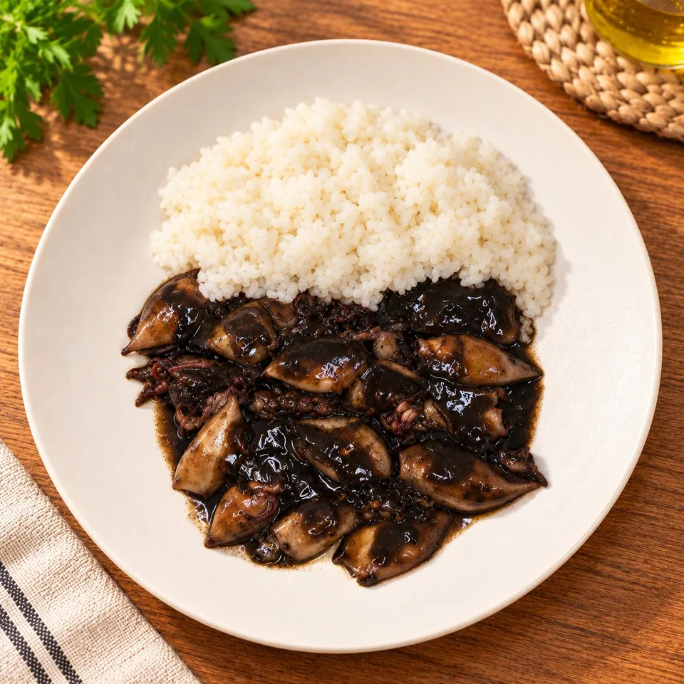 Calamares en su tinta con arroz